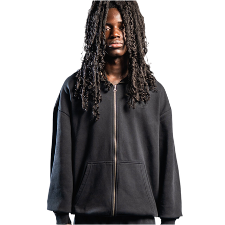 SIGNATURE ZIP-HOODIE WASHED BLACK