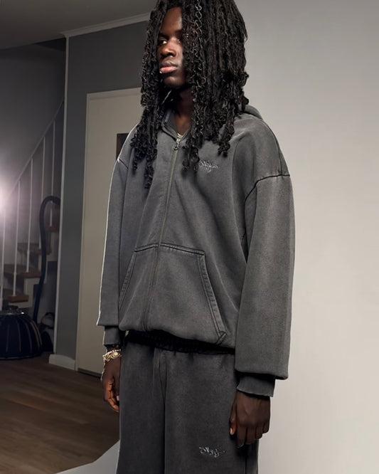 SIGNATURE ZIP-HOODIE WASHED ANTHRAZIT
