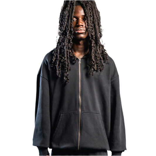 SIGNATURE ZIP-HOODIE WASHED BLACK
