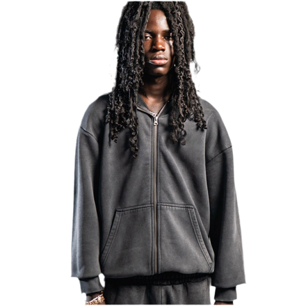 NO LOGO ZIP HOODIE WASHED ANTHRAZIT