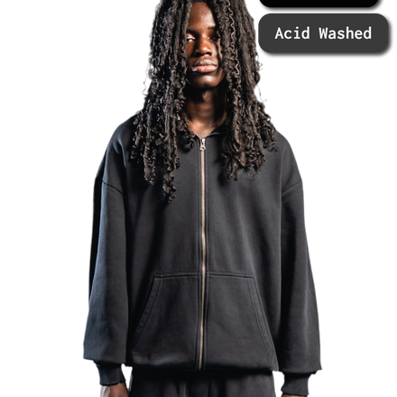 SIGNATURE ZIP-HOODIE WASHED BLACK