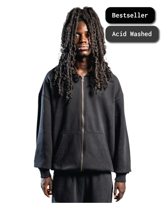 SIGNATURE ZIP-HOODIE WASHED BLACK