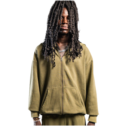 NO LOGO ZIP HOODIE KHAKI
