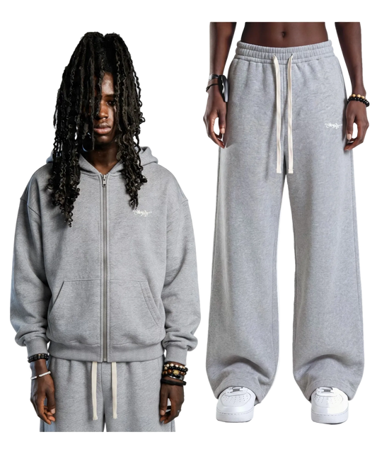 SIGNATURE BAGGY ZIP TRACKSUIT GREY MELANGE