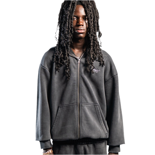 SIGNATURE ZIP-HOODIE WASHED ANTHRAZIT