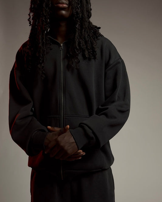 SIGNATURE ZIP-HOODIE WASHED BLACK