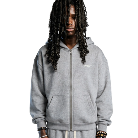 SIGNATURE BAGGY ZIP HOODIE GREY MELANGE