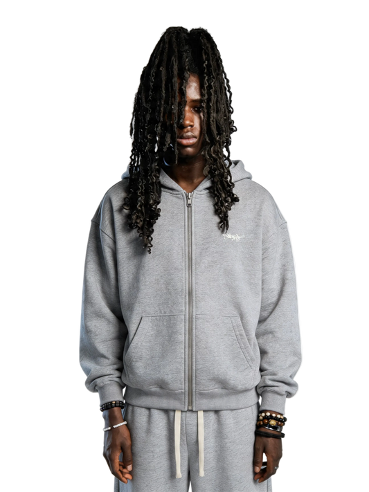 SIGNATURE BAGGY ZIP HOODIE GREY MELANGE