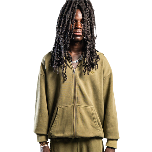 SIGNATURE ZIP-HOODIE WASHED KHAKI
