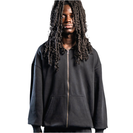 NO LOGO ZIP-HOODIE WASHED BLACK