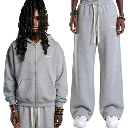 SIGNATURE BAGGY ZIP TRACKSUIT GREY MELANGE