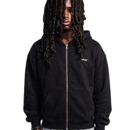 SIGNATURE BAGGY ZIP HOODIE BLACK