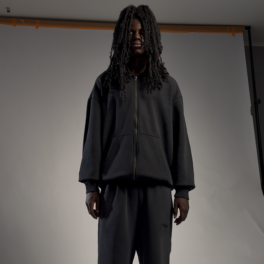 SIGNATURE ZIP-HOODIE WASHED BLACK
