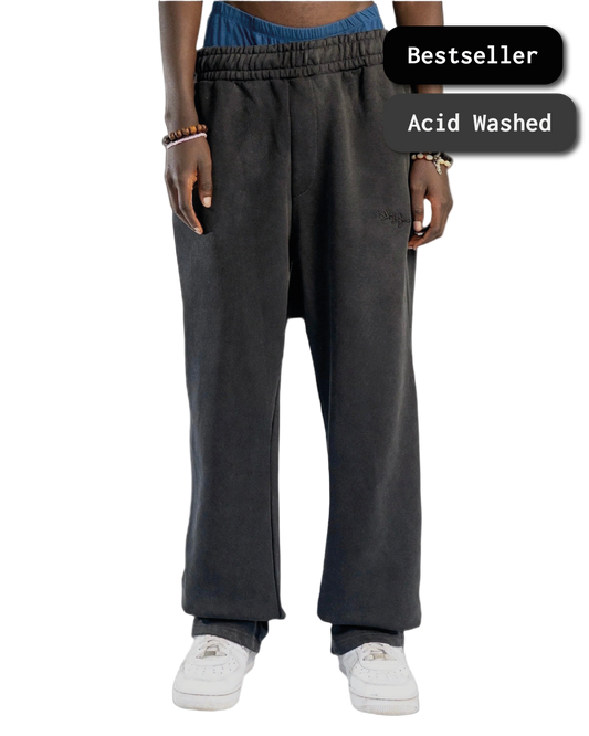 SIGNATURE OPEN LEG JOGGER WASHED BLACK